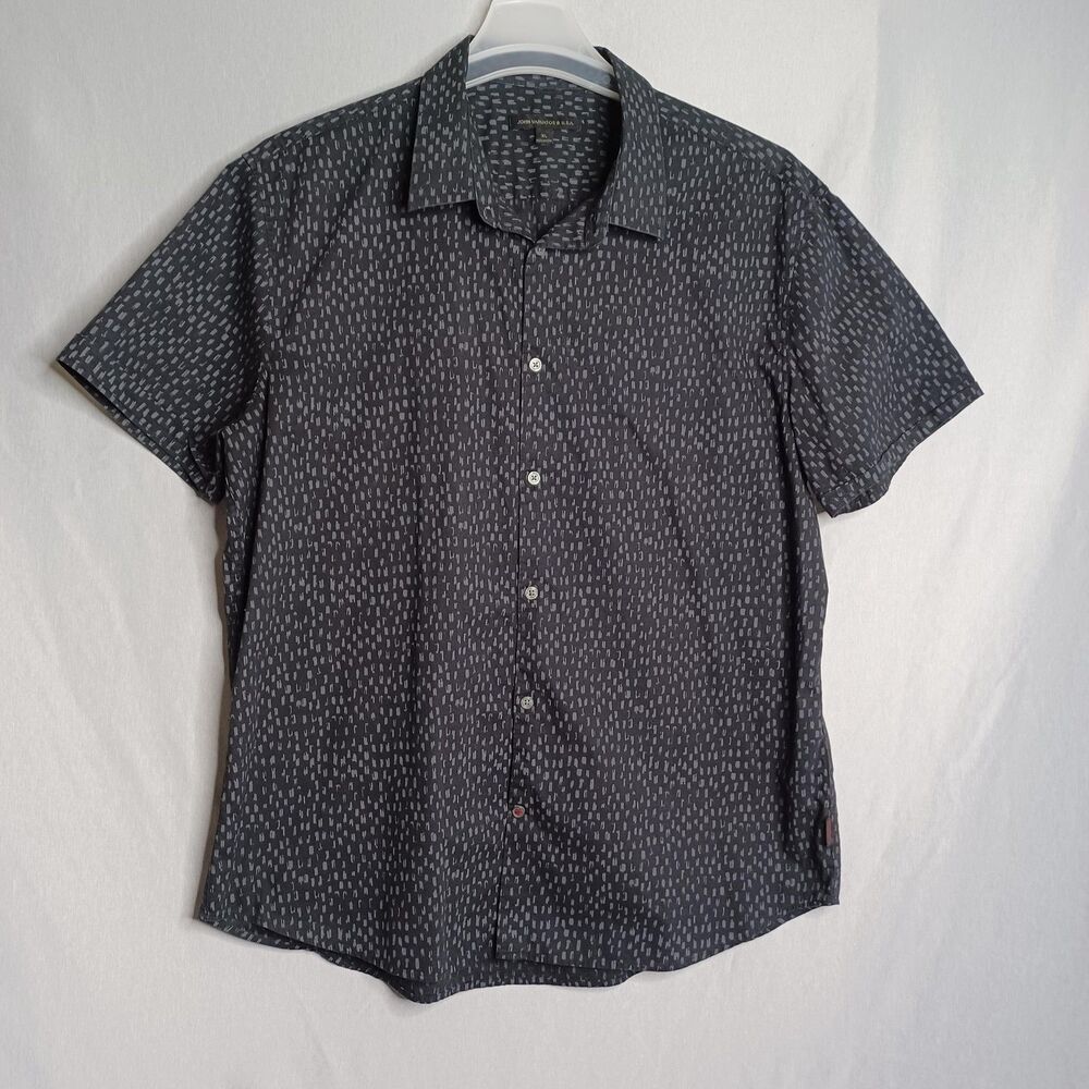 John Varvatos USA Shirt Mens XL Gray Abstract Print Short Sleeve Button Front